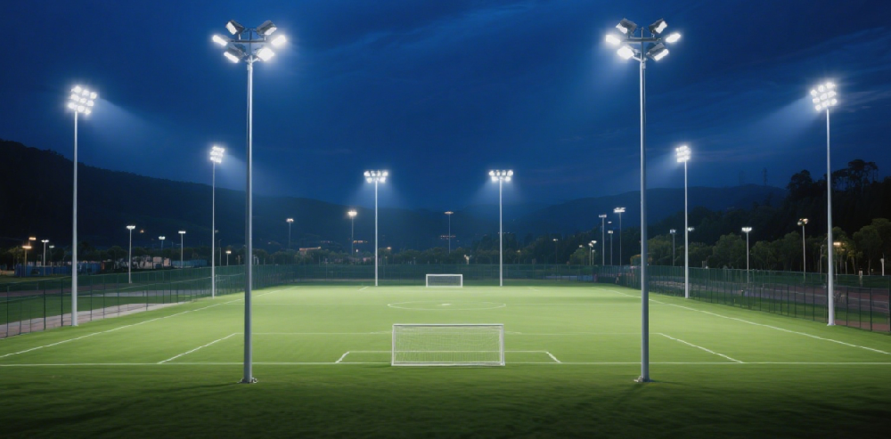云南昭通大型足球场照明升级：创阳 9 米市电路灯 + 300 瓦投光灯点亮全场